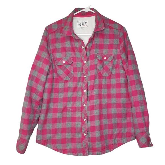 PINK Gray Grey Buffalo Plaid Jacket Shacket Medium - Picture 1 of 7